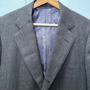 Vintage Norman Hilton Wool Sport Coat Blazer Gray Plaid Herringbone 40R USA